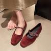 British style versatile square head thick heel with Mary Jane shoes Internet celebrity explosion suede low heel light mouth single shoes