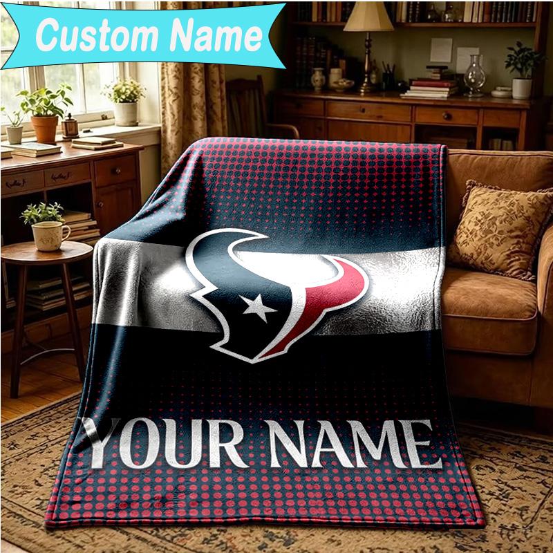 1PC Custom Name Blanket Houston-Texans Artwork Flannel blankets Patterns Throw Blanket All-Season Soft Gift for Couch, Bed, Camping, Birthday gifts