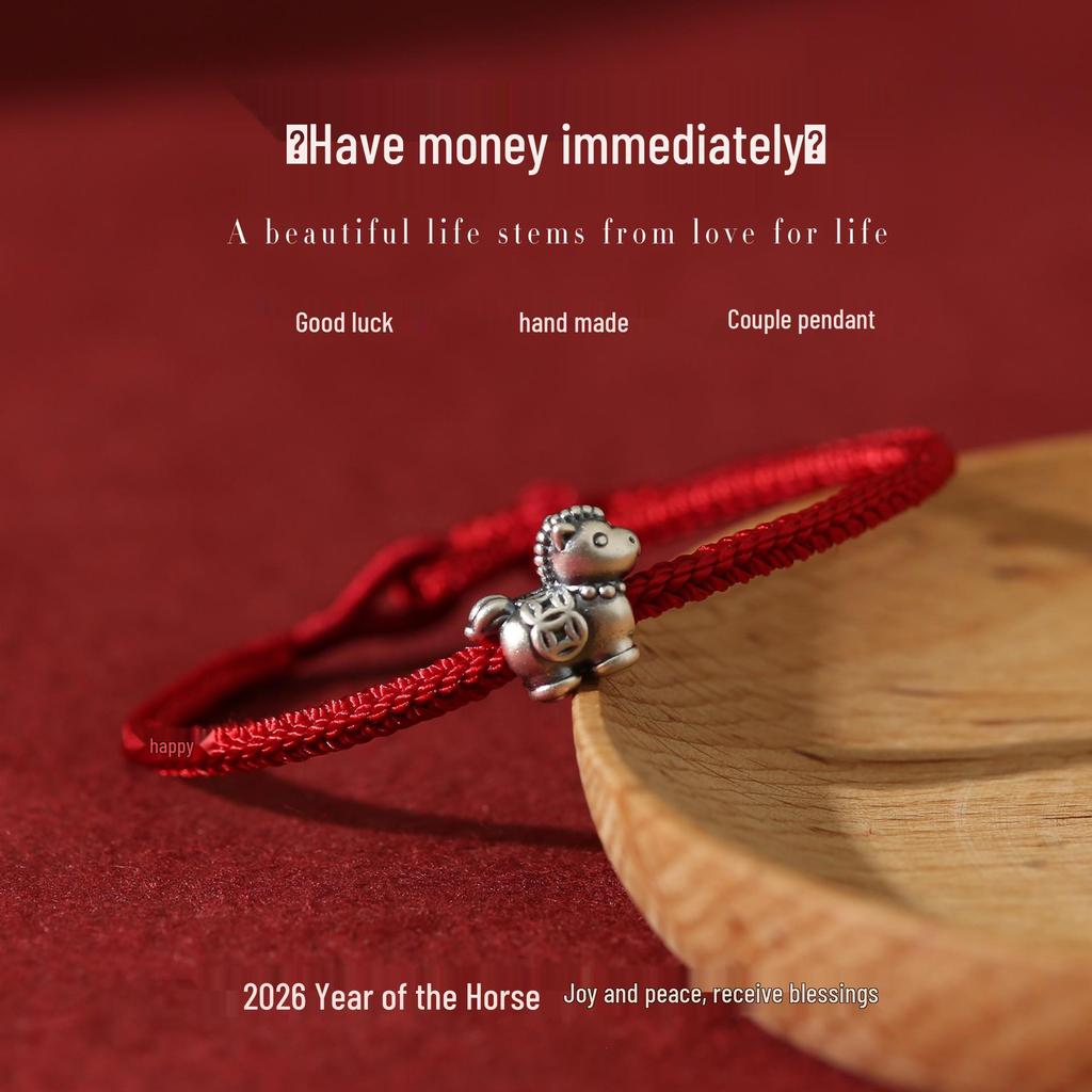 2026 Chinese Zodiac Horse Red String Bracelet: Symbol of Wealth and Prosperity for Men's and Women's Benming Year.