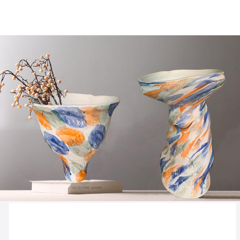 Ceramic Vase Abstract Clay Pot Colorful Graffiti Irregular Shape Flower Arrangement Vase Craft Ornaments Flowerpot Home Decor