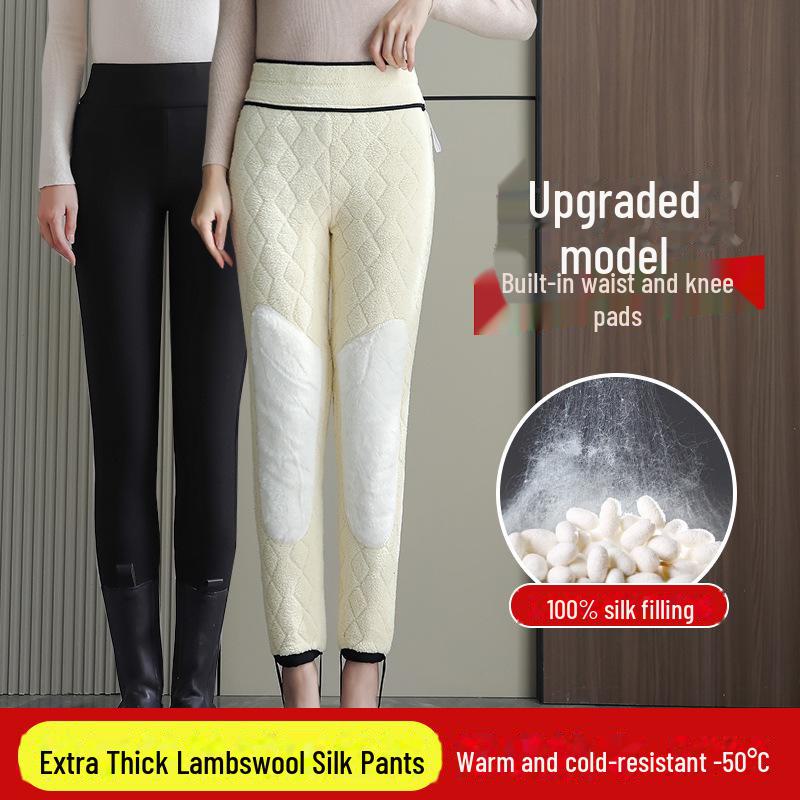 

Женские леггинсы с высокой талией из плотной шерстяной смеси, очень теплые штаны с наколенниками на флисовой подкладке L (recommended 75-90 jin)