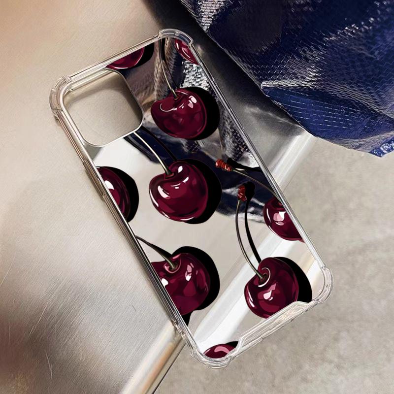 Cute Cherry Pattern Phone Case For Samsung Galaxy S25 S24 S23 S22 S21 Ultra Plus FE A06 A14 A23 A36 A52 A55 Make Up Mirror Cover