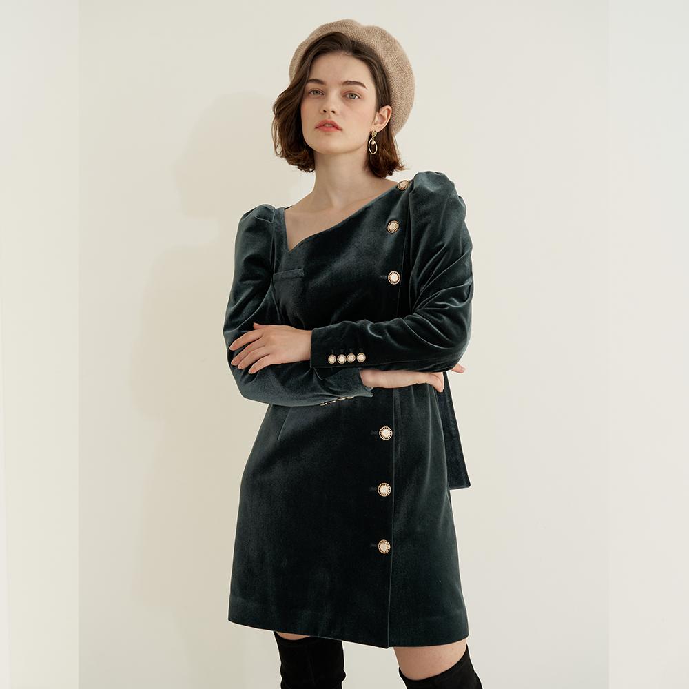Dear Ryu Velvet Diamond Neck Dress #Deepgreen