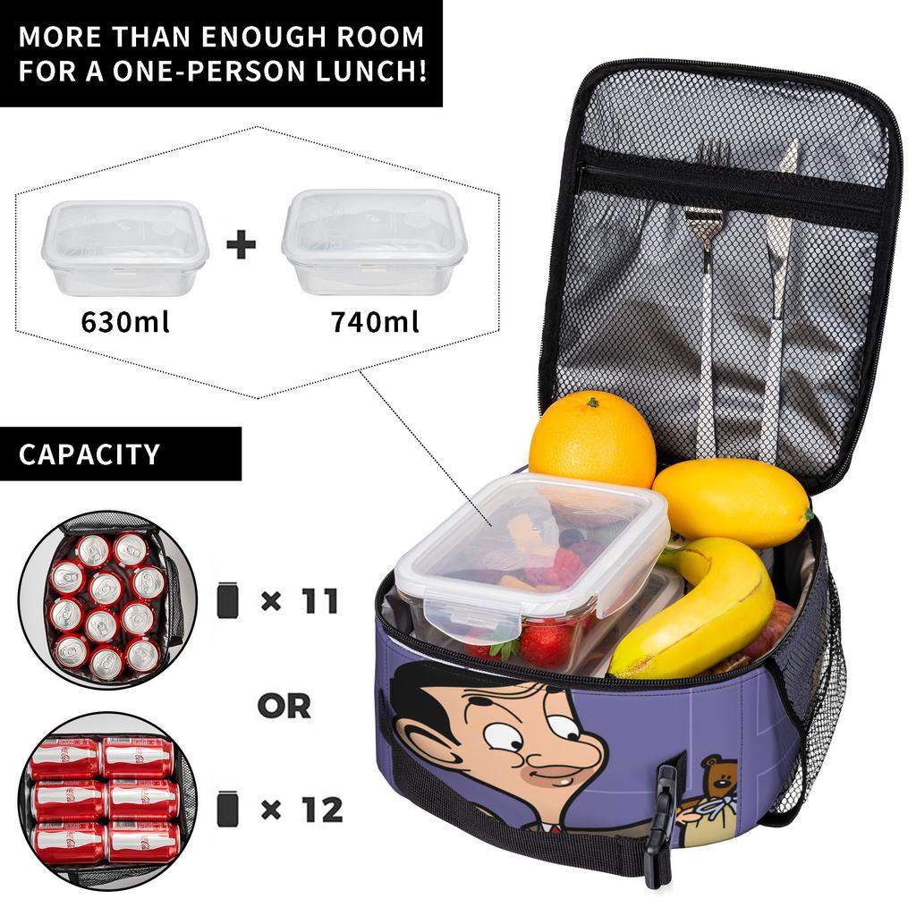 Bolsa de Almuerzo Divertida de Personaje de Comedia Mr.Bean Práctica Fiambrera Hombres Escuela Diseñador Bolsa Refrigeradora Divertida Oxford Bolsas de Almuerzo Térmicas