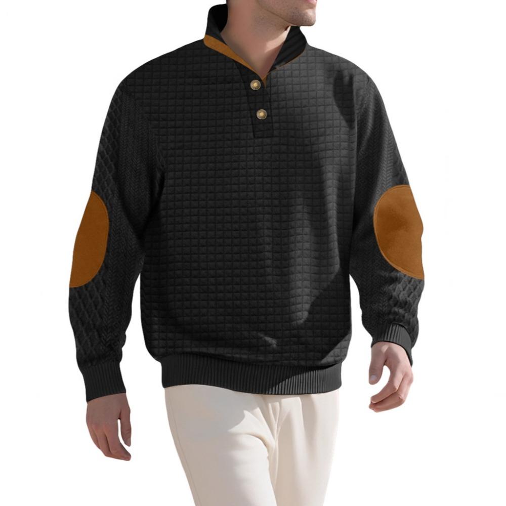 Autumn and Winter Men's New Square Grid Men's Stand Up Collar Single Breasted Casual Long Sleeved Sweatshirt