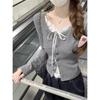 Lace Faux Two-Piece Long-Sleeve T-Shirt for Women - 2025 Spring Slim Style with Bow Detail