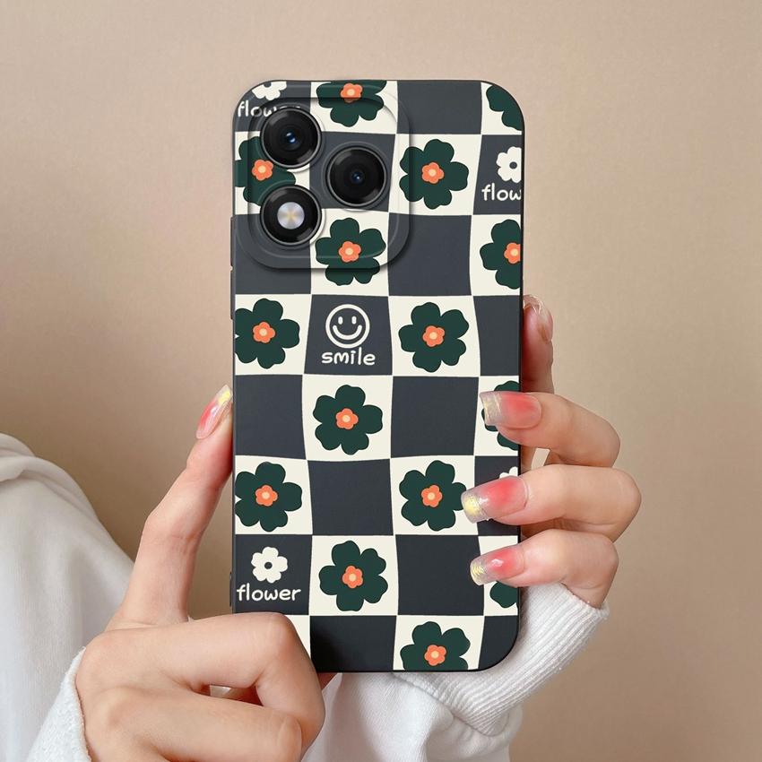 Phone Case For Huawei Honor 400 Lite X9c X6b X7c X60 X5b X8 X8c Pretty Plum Blossom Checkered Pattern Soft Silicone Shockproof Shell For Huawei Covers