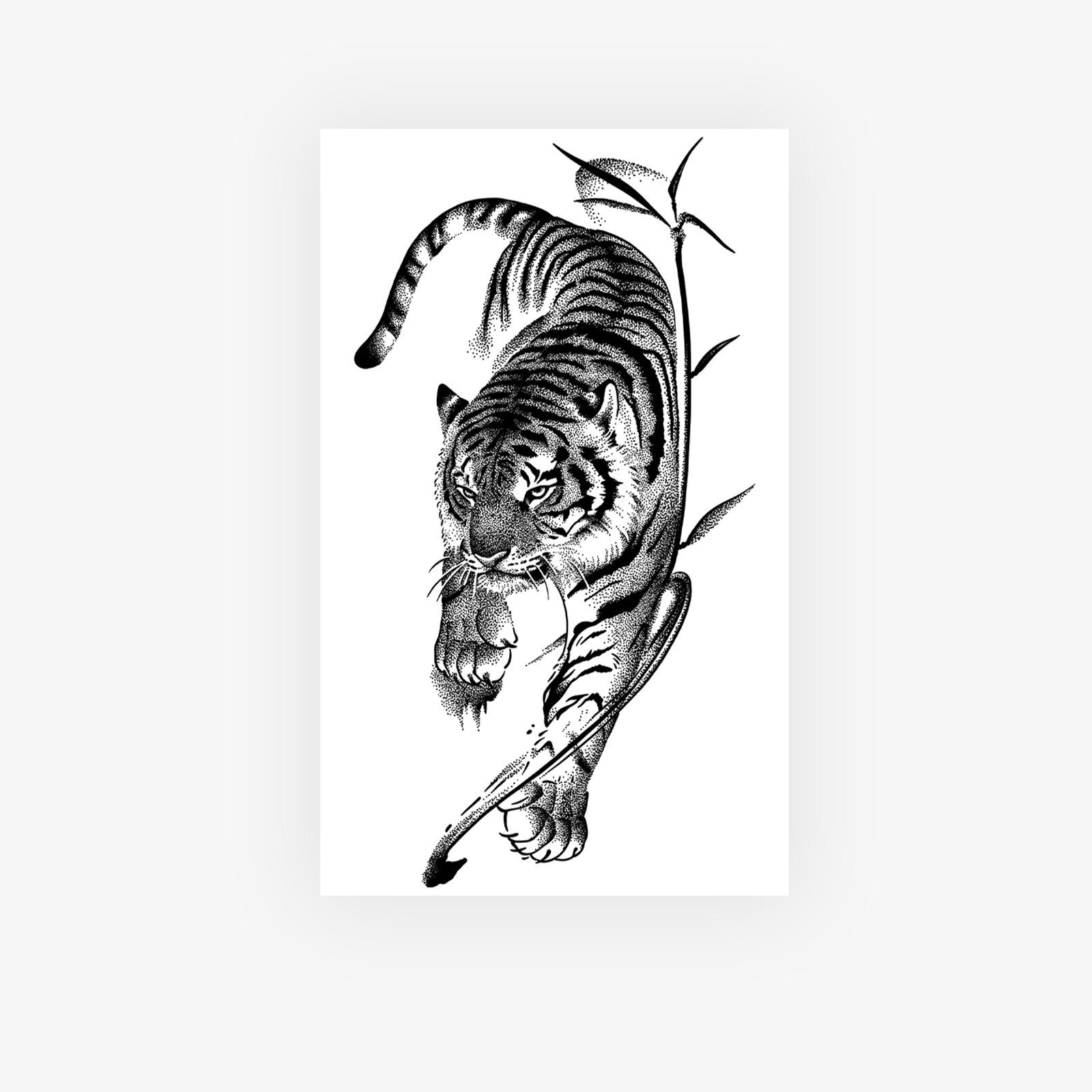 Y2K Simple Personality Dark System Ferocious Domineering Bamboo Forest Tiger Tattoo Sticker 11*18CM