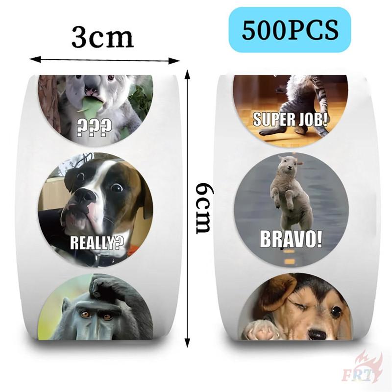 500Pcs/Roll Funny Animal Emoji & Inspiring Words Kids Rewards Stickers - DIY Scrapbooks Album Decor Sealing Label Decals