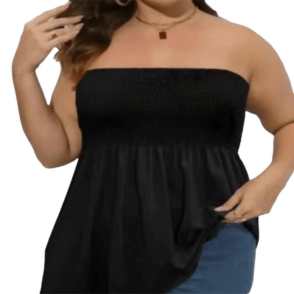 Loose Fit Women Vest Top Solid Color Strapless Tube Top Fashion Plus Size Tank Top  Summer Wear XL чёрный