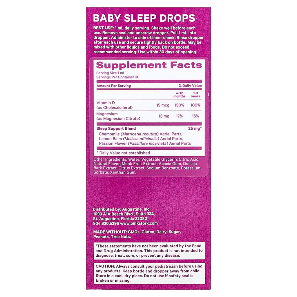 Pink Stork, Melatonin-Free Infant Sleep Drops, Ages 4+, Mango Flavor, 30ml (1 Fl Oz)