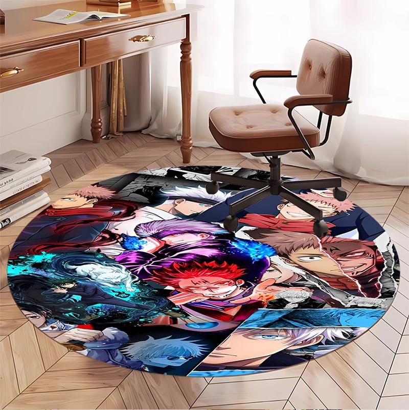 Jujutsu Kaisen Pattern Round Rug, Indoor/Outdoor Mat, for Picnic, Gameroom, Bedroom, Office, Living Room, Home Decor Carpet, Birthday Gift