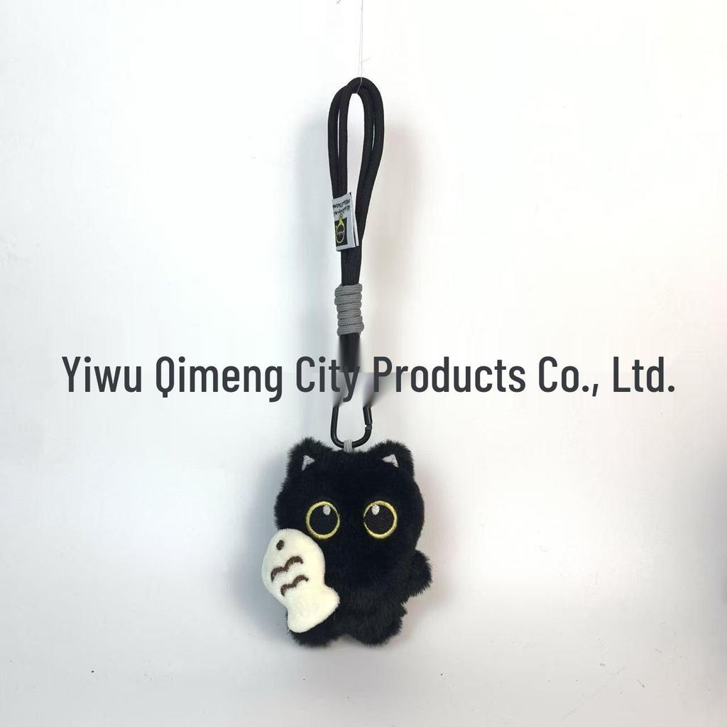 Entzückender schwarzer Katzenanhänger Plüschtier Schlüsselanhänger