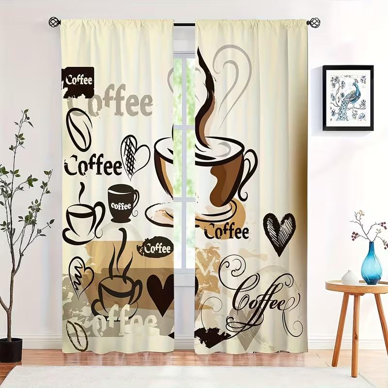 Minimalist Coffee Cup Curtains Style Suitable Bedrooms Living Rooms Decorative Curtain With Rod Pocket Polyester Perfect For Great Room