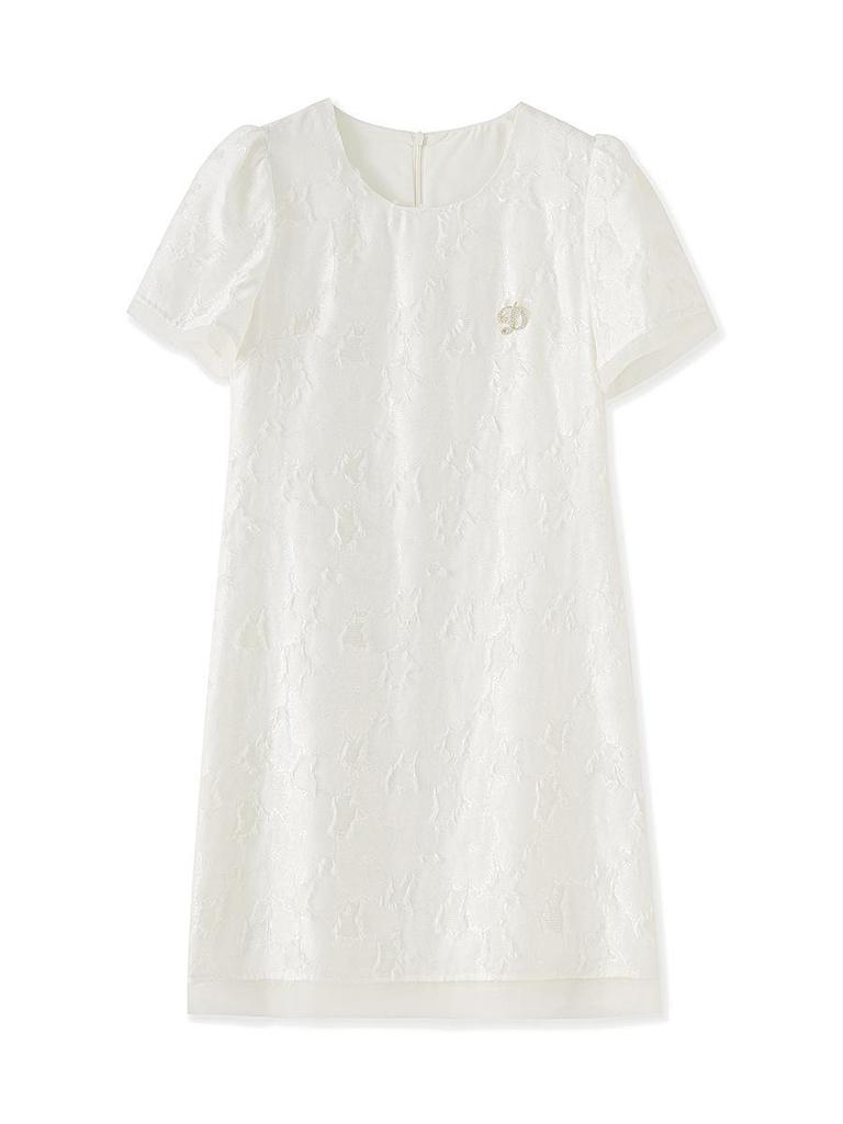 Women's Summer Mesh Jacquard Cut-Out Dress with Round Neck