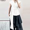 INCERUN Men Sleeveless Lapel Button Up Belt Ruffled Loose Casual Long Waistcoats