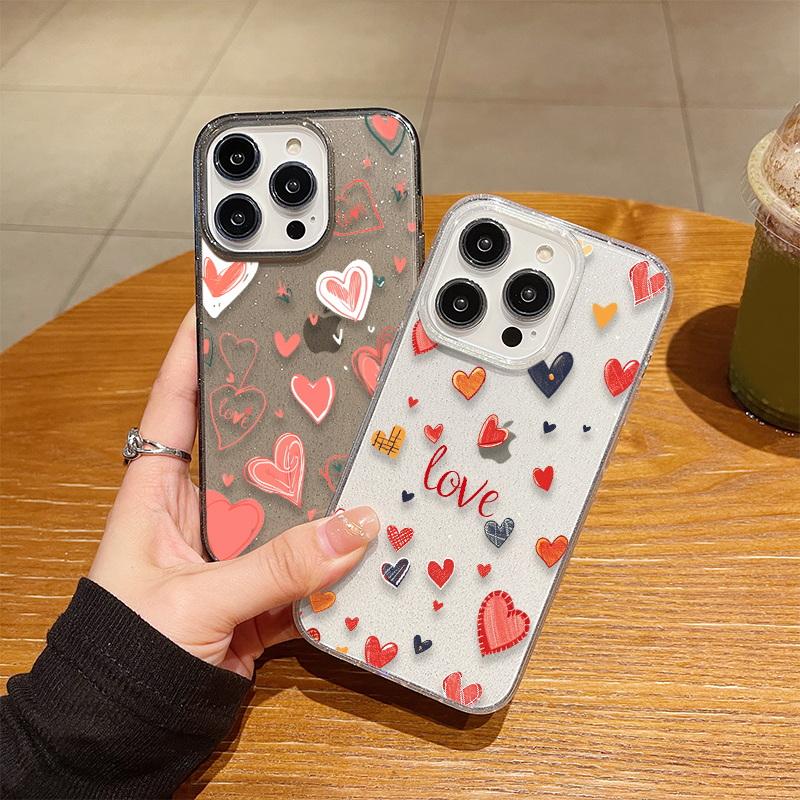 

Блестящий чехол с рисунком в виде сердца для iPhone 16 15 Pro 14 11 Pro Max 13 Mini 12 15 Plus, противоударный силиконовый мягкий чехол для телефона для пар iPhone 15