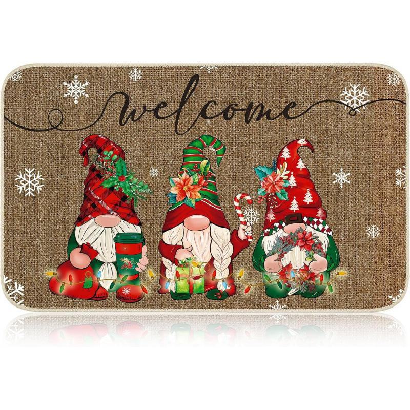 Imitation Linen Christmas Floor Mats - Bathroom & Door Holiday Decor Mats
