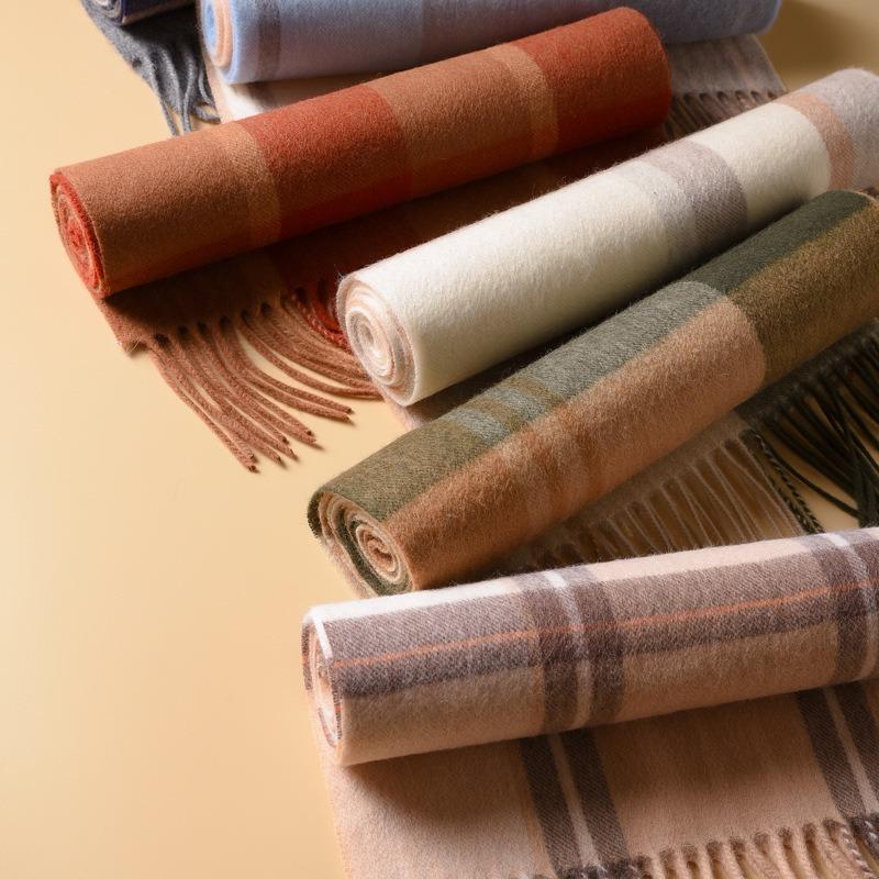 100 pure wool scarves for men and women, winter high-end new plaid scarves, gifts for couples