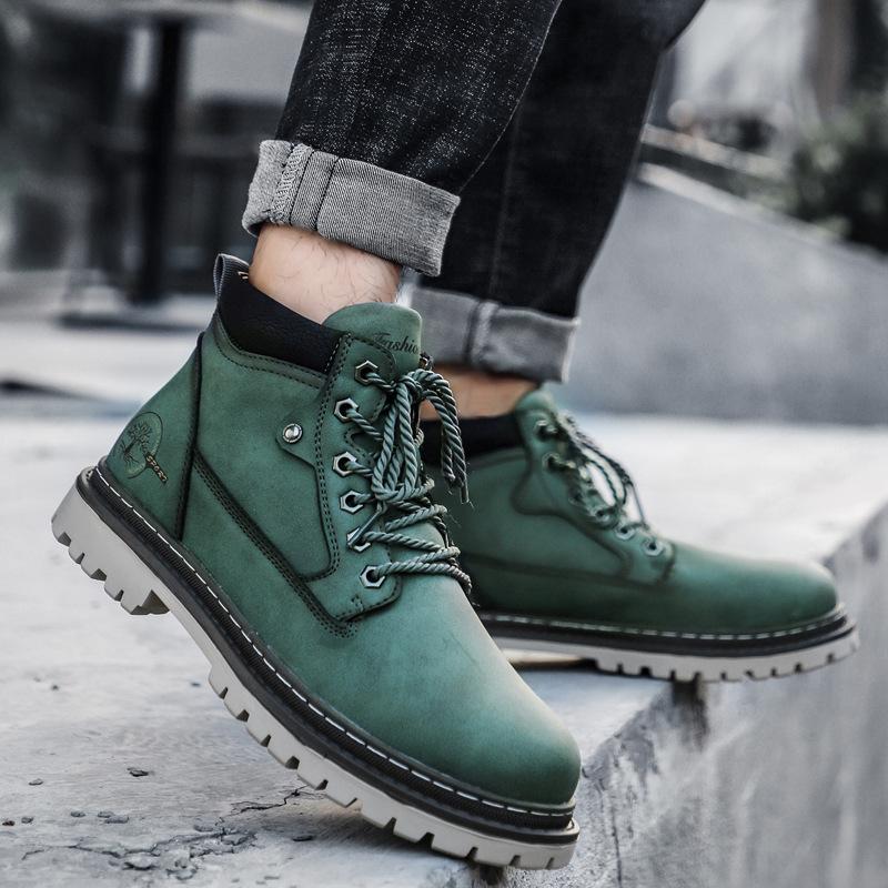 Men's Shoe Trend Mid Rise Workwear Boots Autumn British Style High Top Martin Boots Workwear Shoes Boots Trendy Men's Workwear Boots
