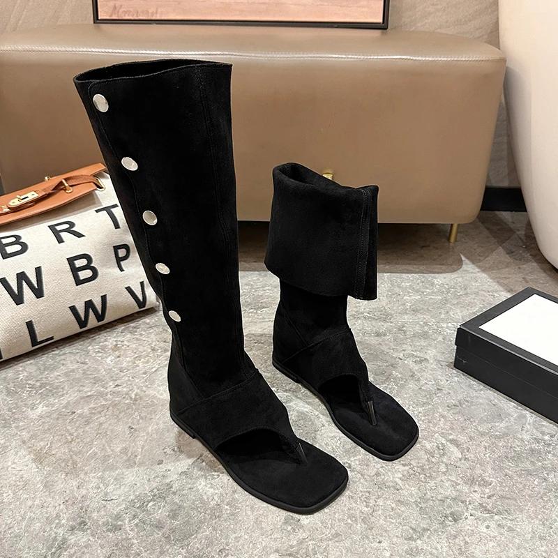 

Женские сандалии маленького размера, ленивый ветер, круглый носок, с перемычкой для пальцев, высокие сандалии-ботинки, пуговица, шлепанцы, трубка, два способа носки, модная обувь 39 чёрный