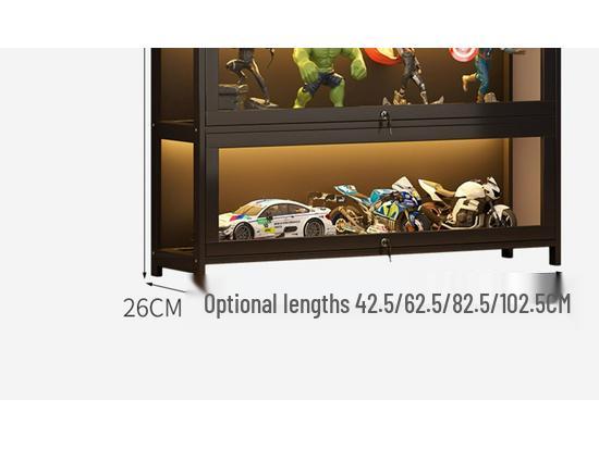 Acrylic Lockable Display Case with LED Lights for Figurines and Models, Dustproof Transparent Stand