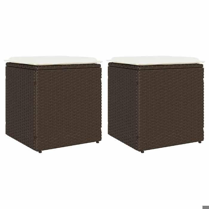 VidaXL Garden Stools with Cushions Set of 2 Brown Wicker, Garden Seat, Outdoor Seating, Cube Stool, 4104040
