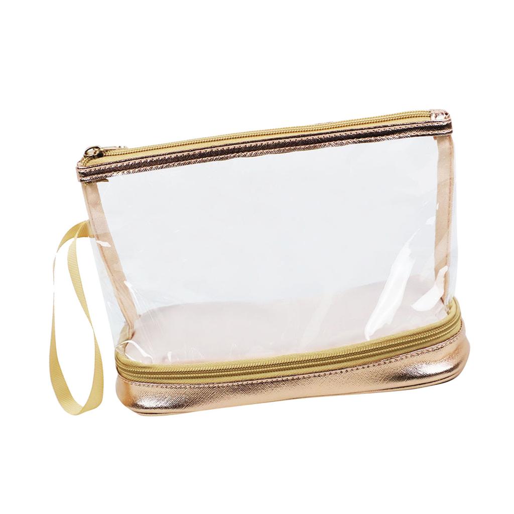 Clear Makeup Bag Portable Toiletry Bag with Zip PVC Cosmetic Pouch for Travel Daily Use Easy Access Metal Color