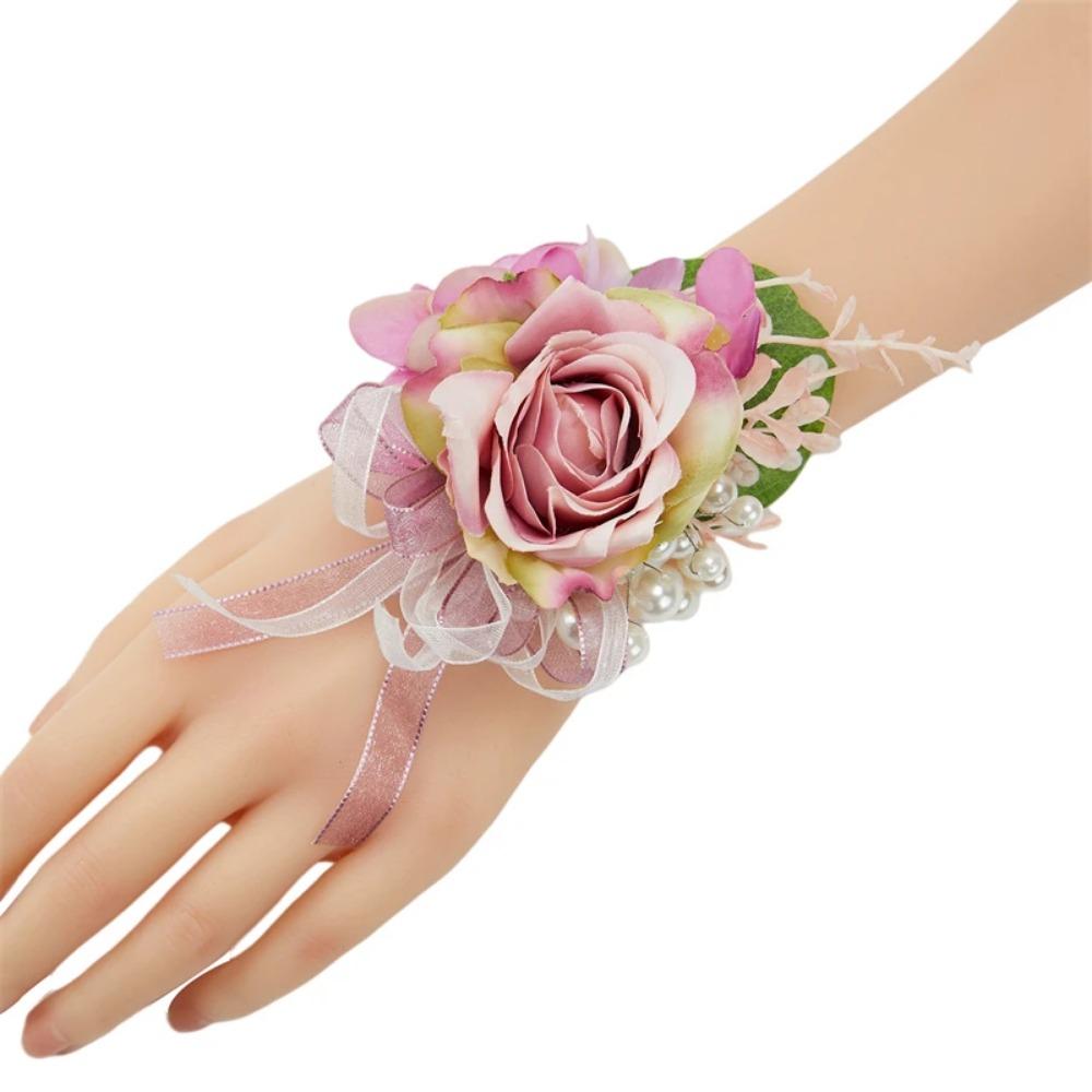 YO CHO Wedding Corsages Flower Groom Boutonniere Purple Silk Rose Man Brooches Wedding Bridesmaids Bracelet Wrist Corsage Flower