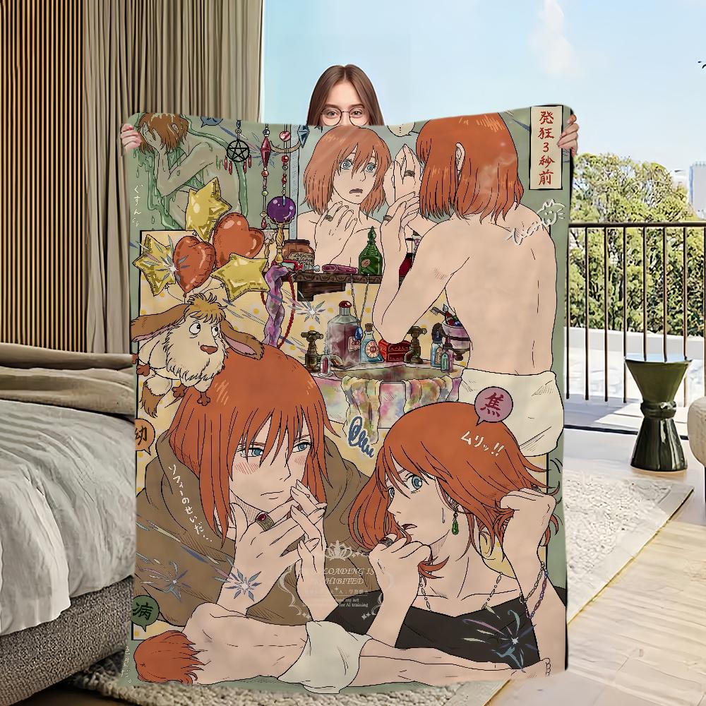 Anime film comfort warm soft plush blanket for sofa living room h-Howl's office bedroom travel Flannel gift m-Moving c-Castle