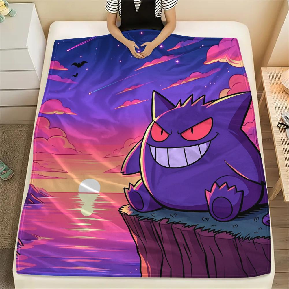 Coperta in Flanella con Fantasia Pokémon Gengar, Alta qualità Confortevole per Tutte le Stagioni, Arredamento per la Casa, Calore e Comfort, Perfetta per Regali.