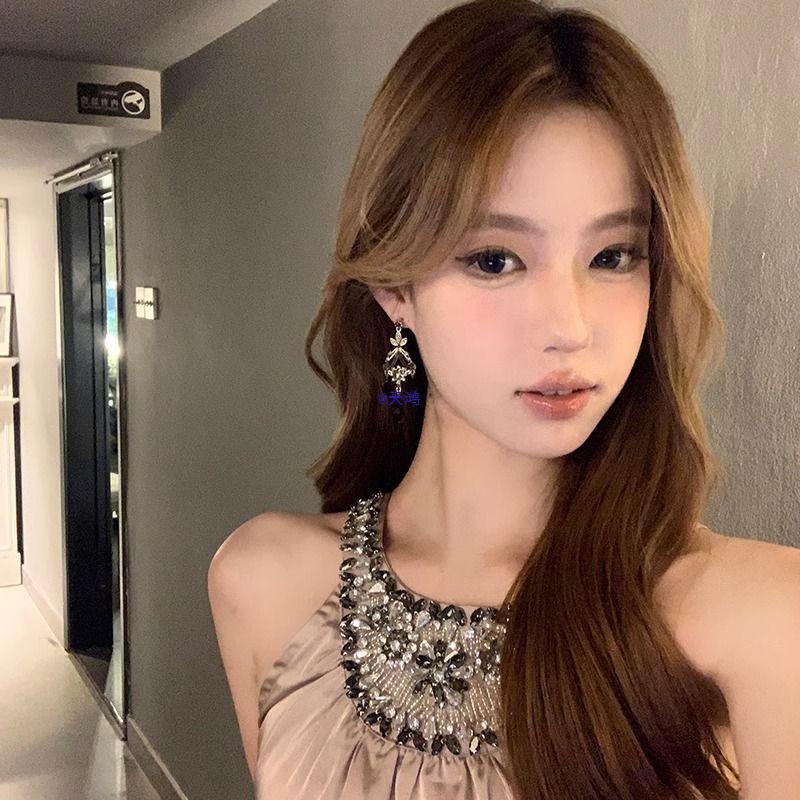 Pfirsichtee Halloween Black Diamond Quastenohrringe: Dunkles Retro-Hofstil-Accessoire