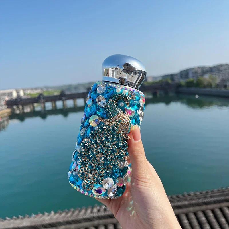 Diamond Thermos Bottle Rhinestone Insulated Pocket Cup Mug Double Wall Vacuum Stainless Steel Water Bottle