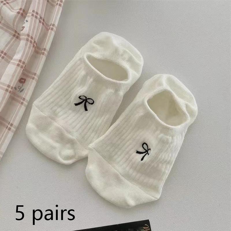 

5/10 пар Женские модные невидимые носки Милый бантик Сетка Носки-невидимки Женский дизайн Нескользящие Дышащие Носки с низким вырезом Тапочки 5 PAIRS покинуть белый