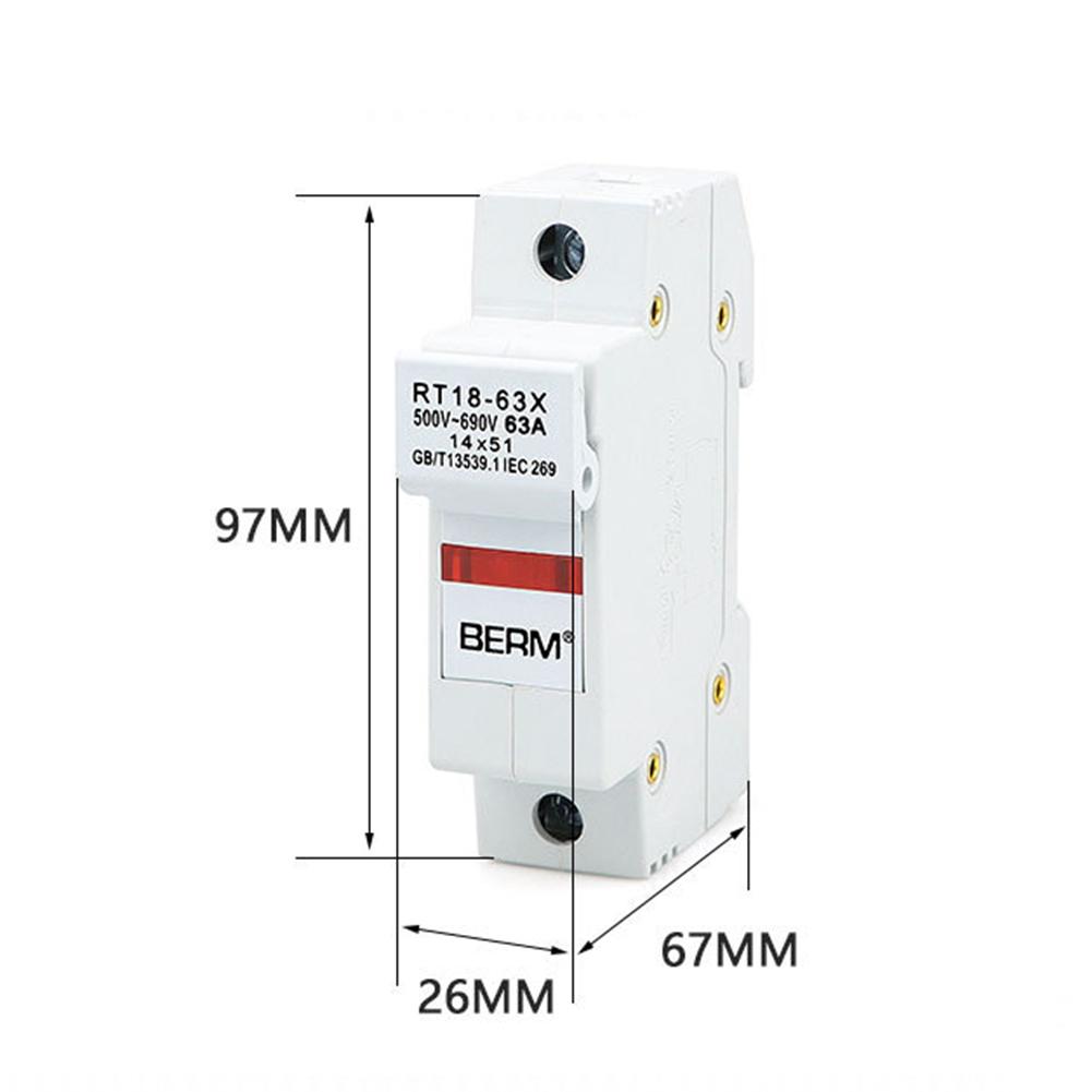

RT18 63X 1P Fuse Holder Base with LED Indicator Light for 63A Rated Current and 14x51mm Fuse DIN Rail Mount for Electrical Use China Mainland
