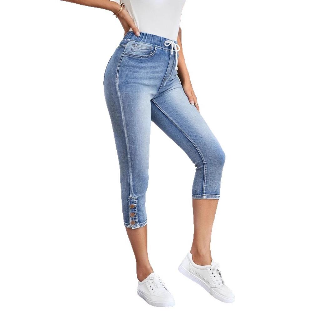 Women's Jeans Elastic Waist Lace-up Jeans Fashionable and Versatile Commuting and Casual