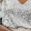 Women Vest Shiny Sequins Loose Fit Deep V Neck Sleeveless Tops Party Nightclub Stage Performance Camisole