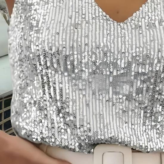 Women Vest Shiny Sequins Loose Fit Deep V Neck Sleeveless Tops Party Nightclub Stage Performance Camisole