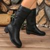 Nowe Zimowe Eleganckie Modne Botki do Połowy Łydki z Grubej Podeszwie Okrągły Nosek Seksowne Wygodne Zapinane z Boku Modne Damskie Kozaki Rycerskie
