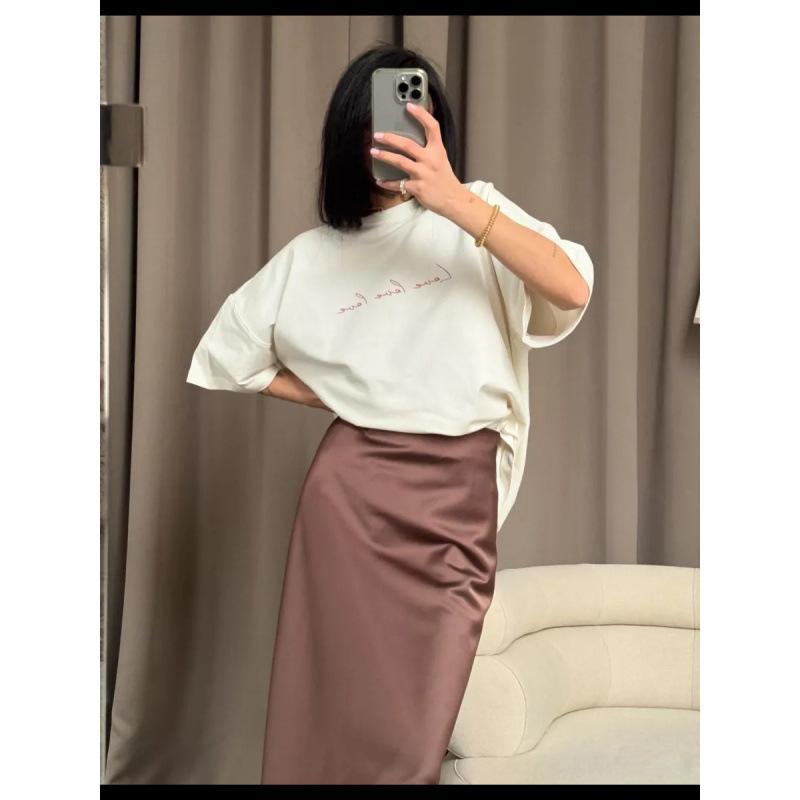 Women's Short Sleeve Letter Print Tee Round Neck Loose Fit Casual Vintage Summer T-Shirt