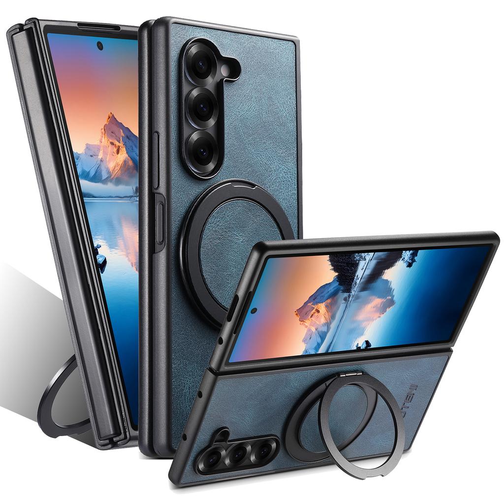 SUTENI G3 For Samsung Galaxy Z Fold7 5G Case Compatible with MagSafe Waxy Texture Rotating Kickstand Leather Phone Back Cover