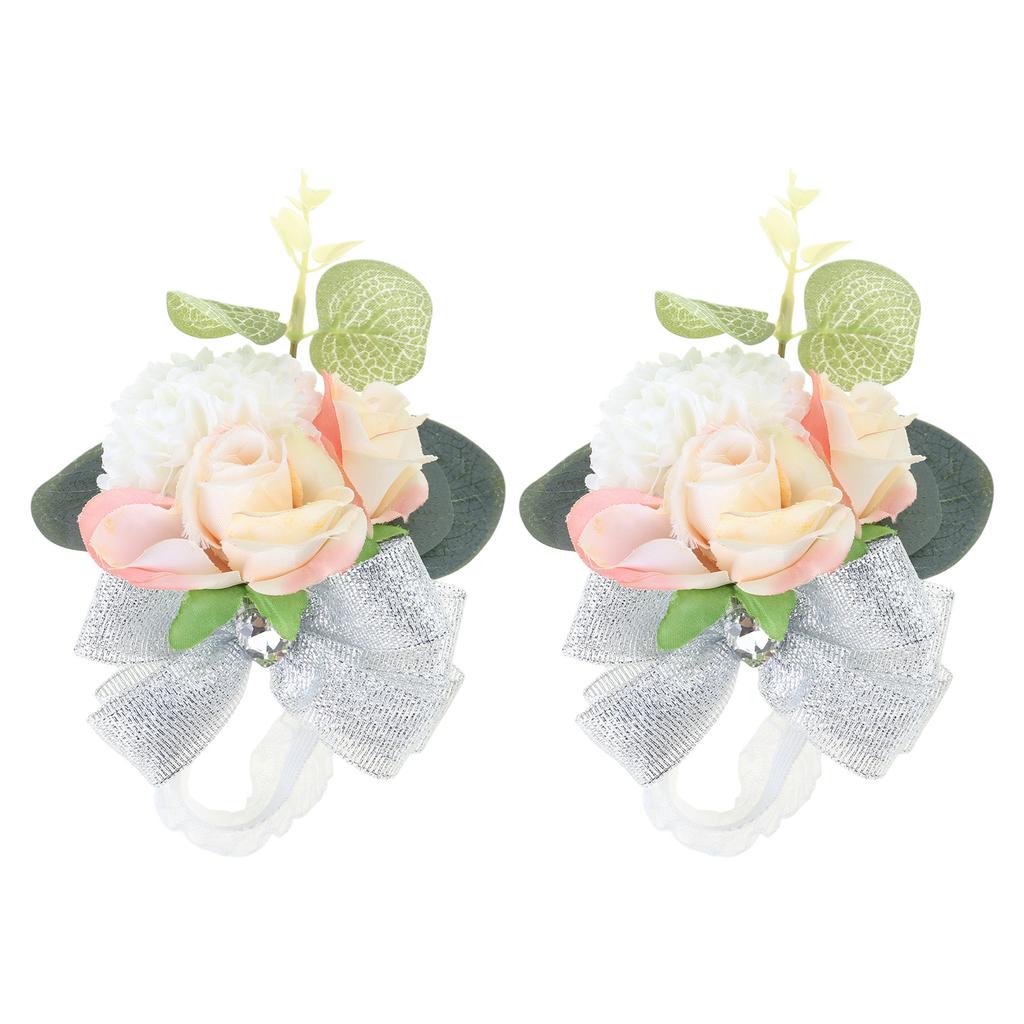 2pcs Elegant Wrist Flowers for Girls' Wedding Accessories Bridesmaids Wristbands in Classical Color Optional