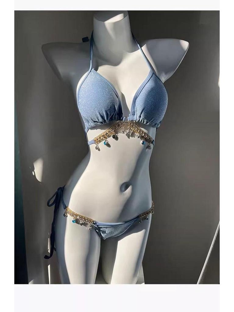 Mermaid Diamond Chain Strappy Triangle Bikini Set – Sexy European American Style for Vacation Swimwear