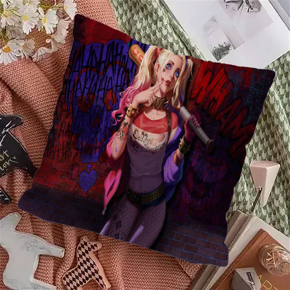 H-Harley Q-Quinn Anime Office Cushion Pillowcase Car Cushion Cover45X45CM Lumbar Pillowcase Sofa Pillowcover