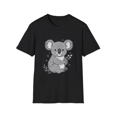 Koala Süß Illustriert Natur Schwarzes T-Shirt Entzückendes Tier T-Shirt