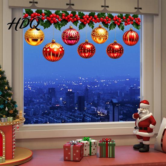 Holiday Glass Decals Christmas Hanging Ball Holly Static Window Stickers Waterproof PVC Decorative for Removable Wall Decor Home Store Doors,