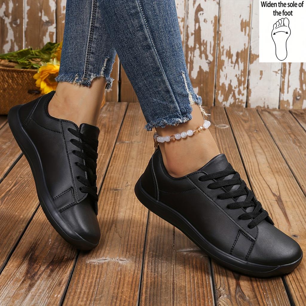 Women's Wide-Fit Sneakers - White Faux Cover Low-Top Lace-Up Shoes with Comfortable EVA Sole, Breathable Fabric Lining for All-Day Support