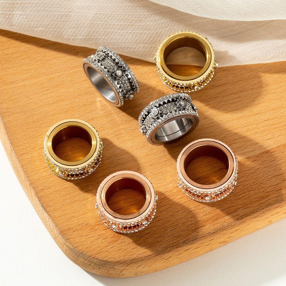 Stainless Steel Gear Ring Starry Sky Spinner Rings Fashionable Rotating Ring Rock Hip Hop