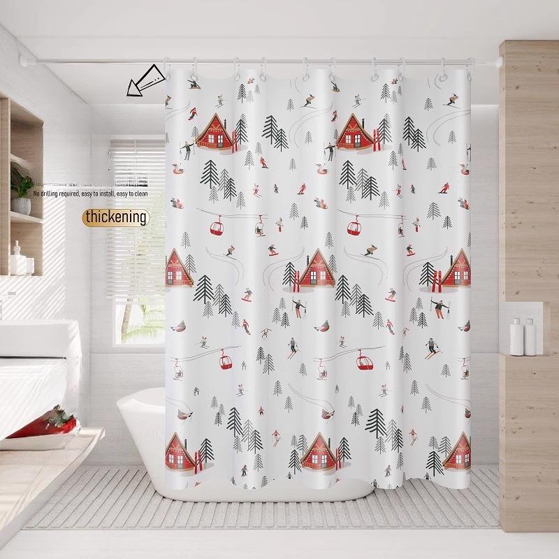 Transparent Waterproof Shower Curtain Bathroom Translucent Partition Curtain Easy Clean Wipe Mildew Proof Curtains with Hooks