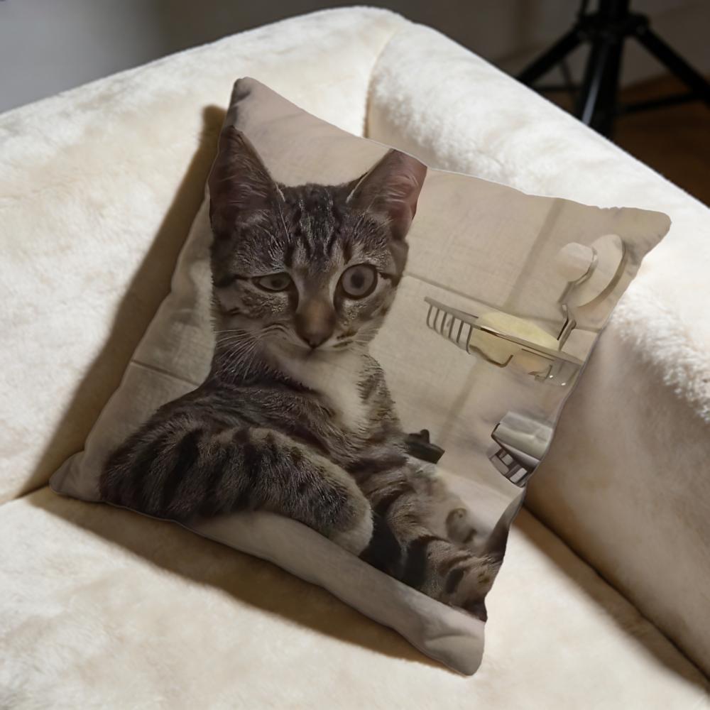 Pet Cat Funny Memes Cushion Cover Soft Decorative Pillow Case Suitable For Bedroom Sofa Car Travel Use